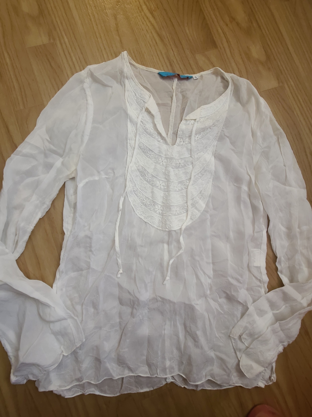 Johnny Was White Sheer Lace-Bib Peasant Blouse